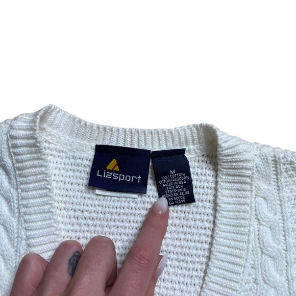 SOLD Vintage Lizsport Women’s White Cable Knit Button Up Vest - Picture 2 of 3